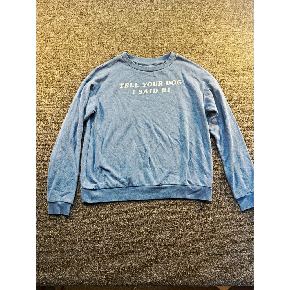Fifth Sun Mens Blue Crewneck Fleece Pullover Sweatshirt Dog Graphic Sz M